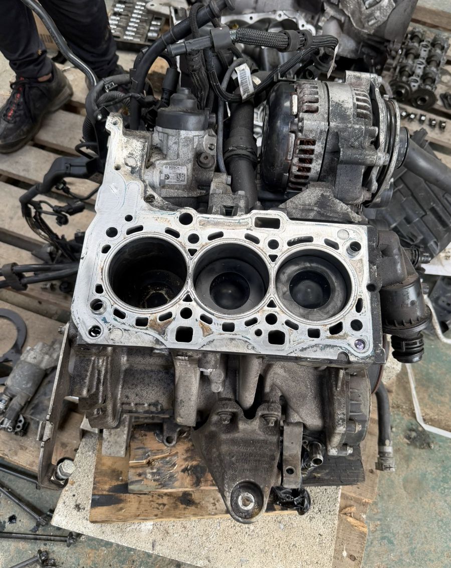 Cylinder block stripped down during an engine rebuild