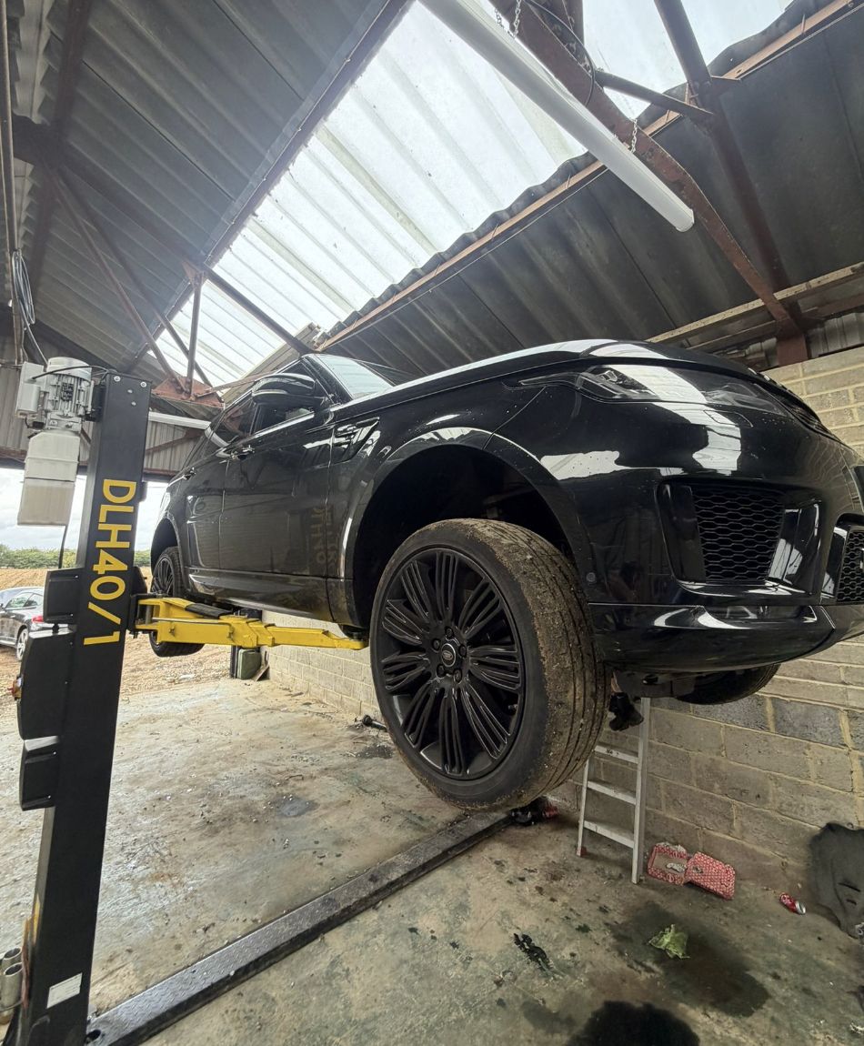 Range Rover on the ramp being repaired in Kent