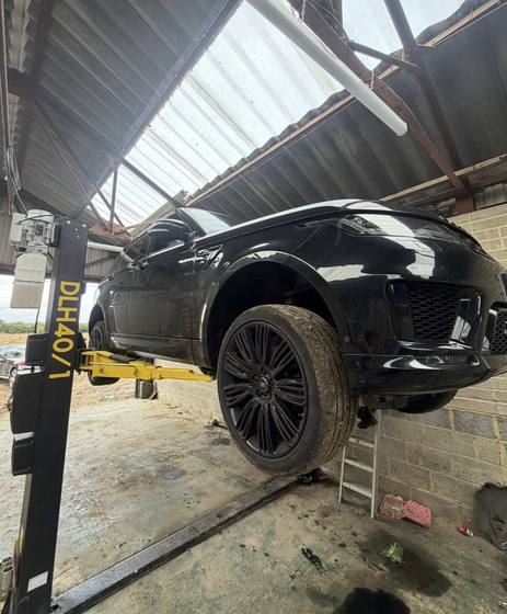 Range Rover raised on the ramp for repairs in Kent